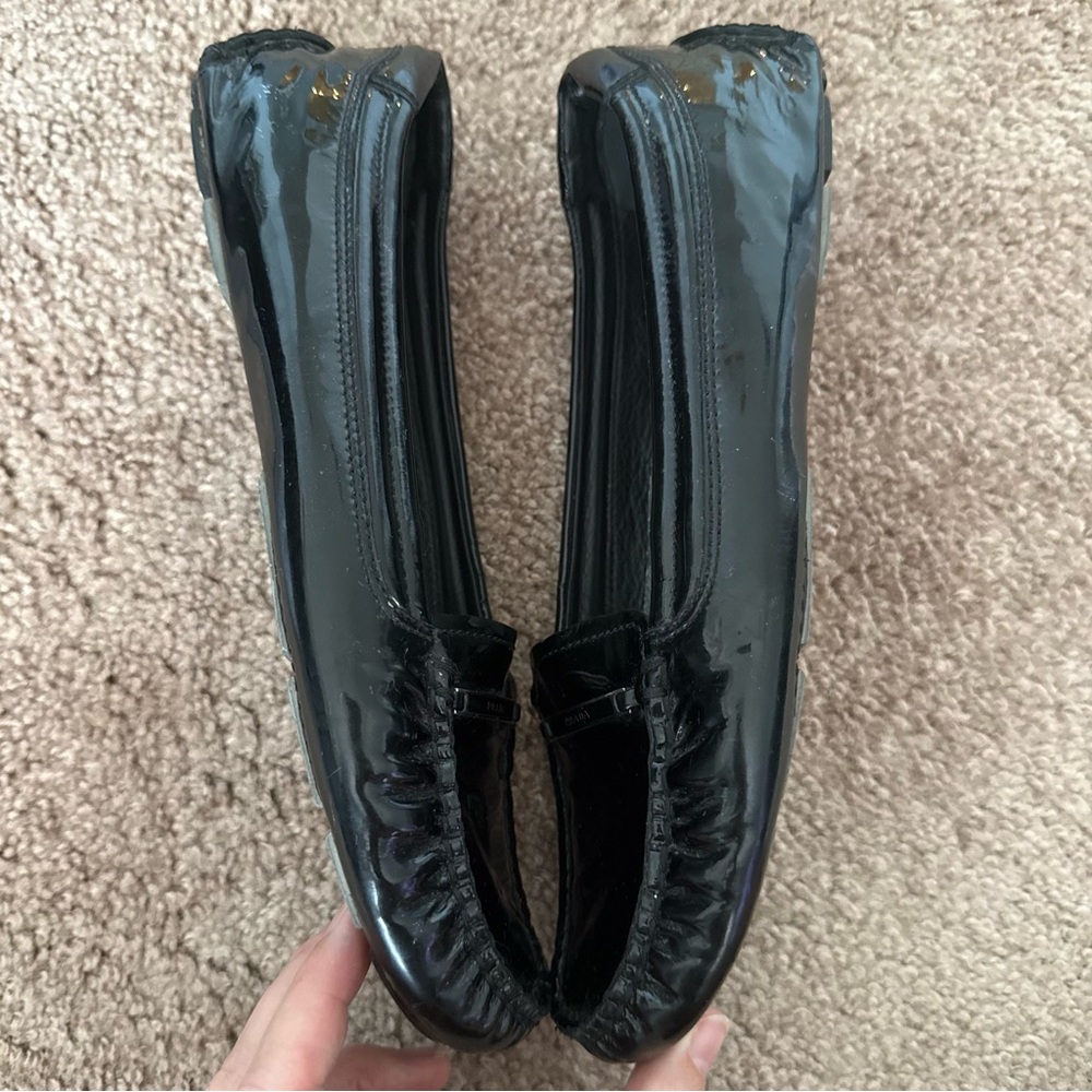 PRADA Black Patent Leather Moccasins Slip On Loafers - Picture 7 of 12